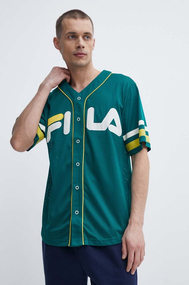 Fila t-shirt Lashio męski kolor zielony z aplikacją FAM0652