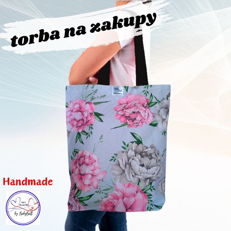 Torba na zakupy bawełniana siatka kolorowa EKO shopperka HANDMADE - PIWONIE