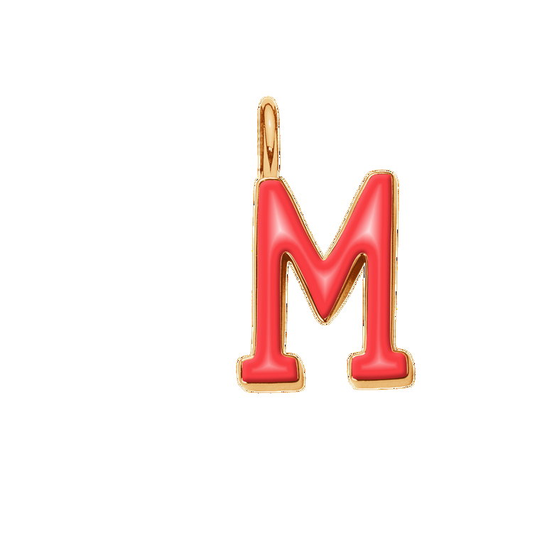 Literka M z czerwoną emalią pozłacana
