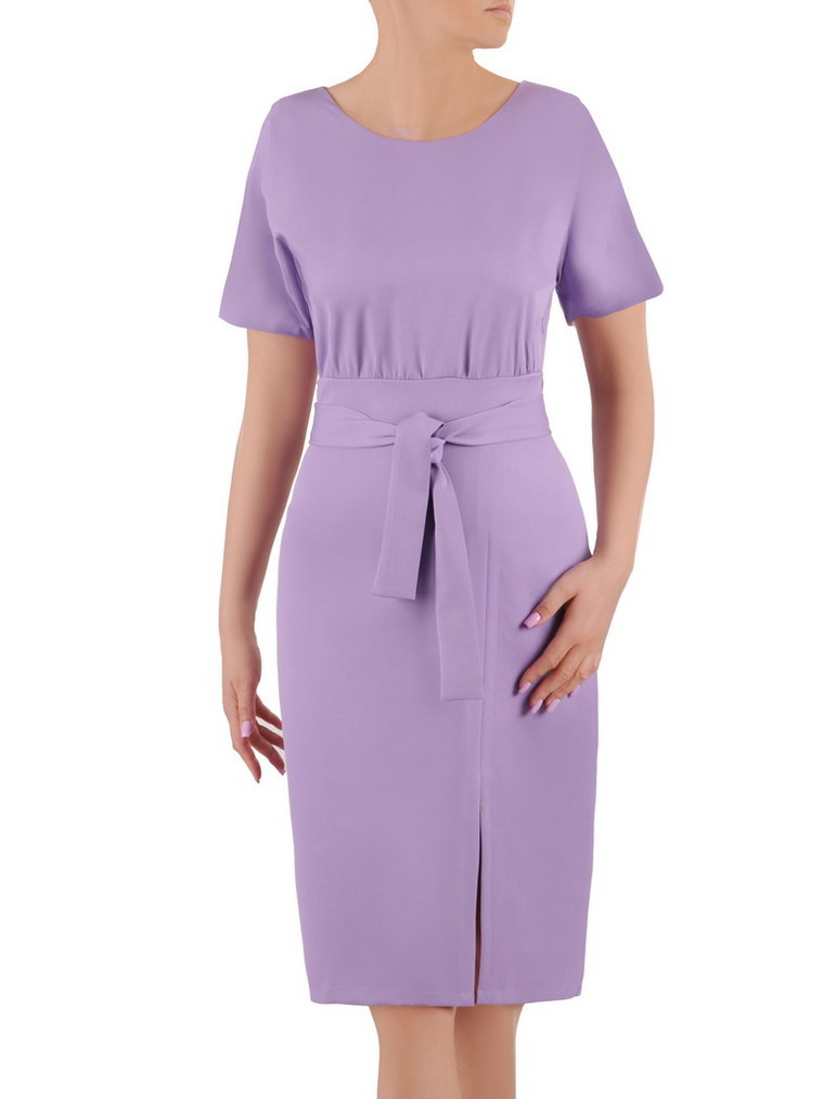 Elegancka sukienka z paskiem w lilowym odcieniu 36095