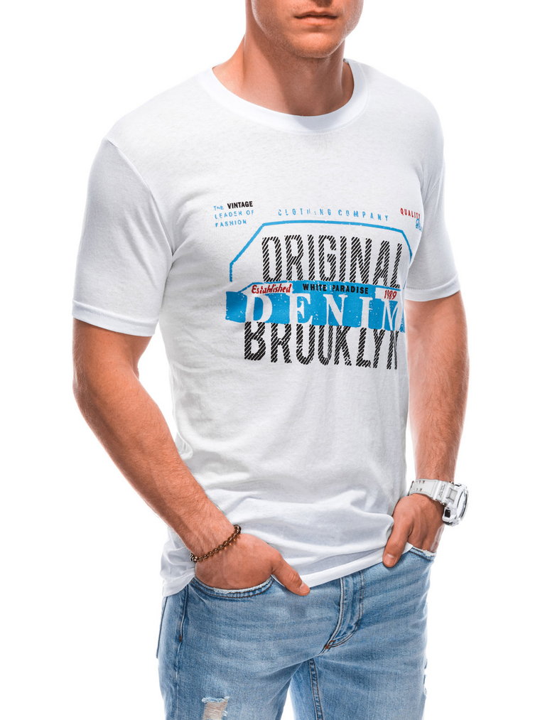 T-shirt męski z nadrukiem S1868 - biały