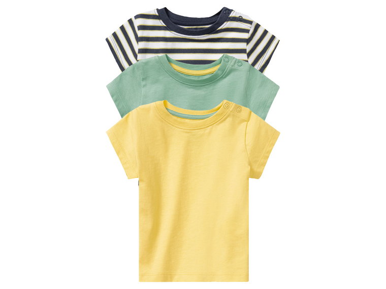 lupilu T-shirty niemowlęce z biobawełny, 3 sztuki (62/68, Granatowy, paski/zielony/żółty)