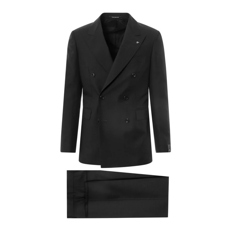 Czarny dwurzędowy garnitur z szpiczastym klapem Tagliatore