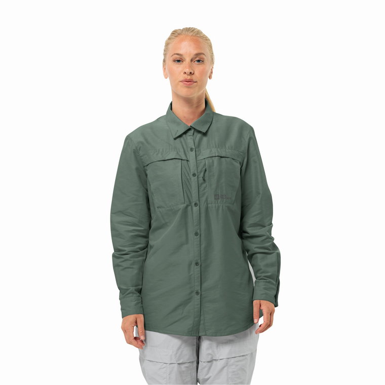 Damska koszula trekkingowa Jack Wolfskin BARRIER LS SHIRT W hedge green - XS