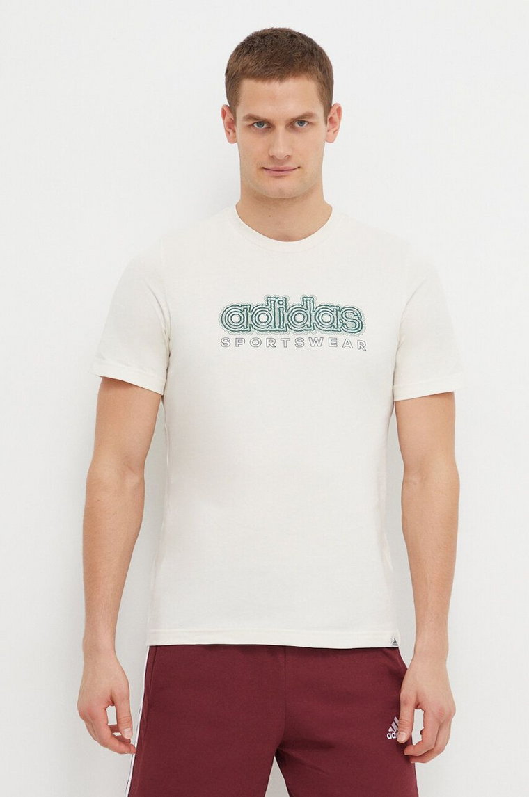 adidas t-shirt bawełniany męski kolor beżowy z nadrukiem IS2883