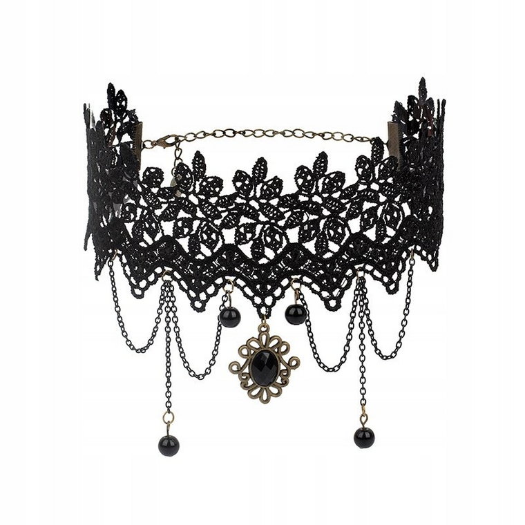 CHOKER Koronkowy Haft Czarny NASZYJNIK Gothic CH03