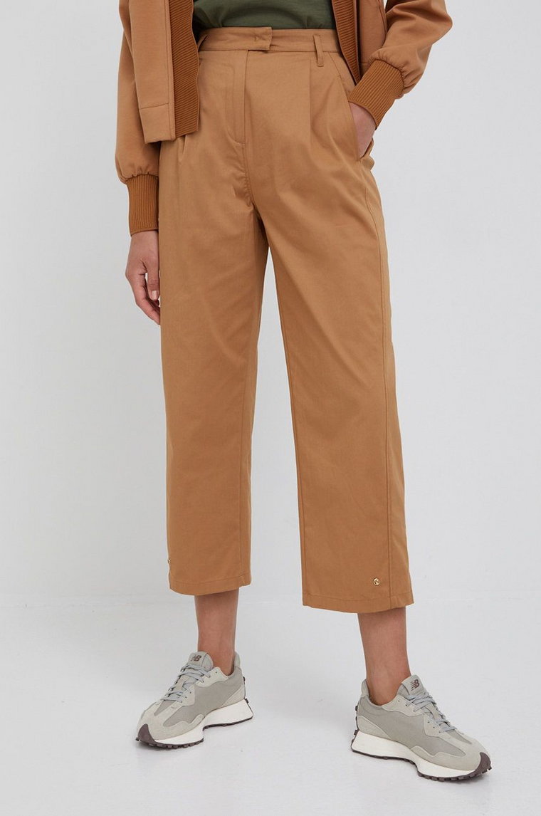 Sisley spodnie damskie kolor brązowy szerokie high waist