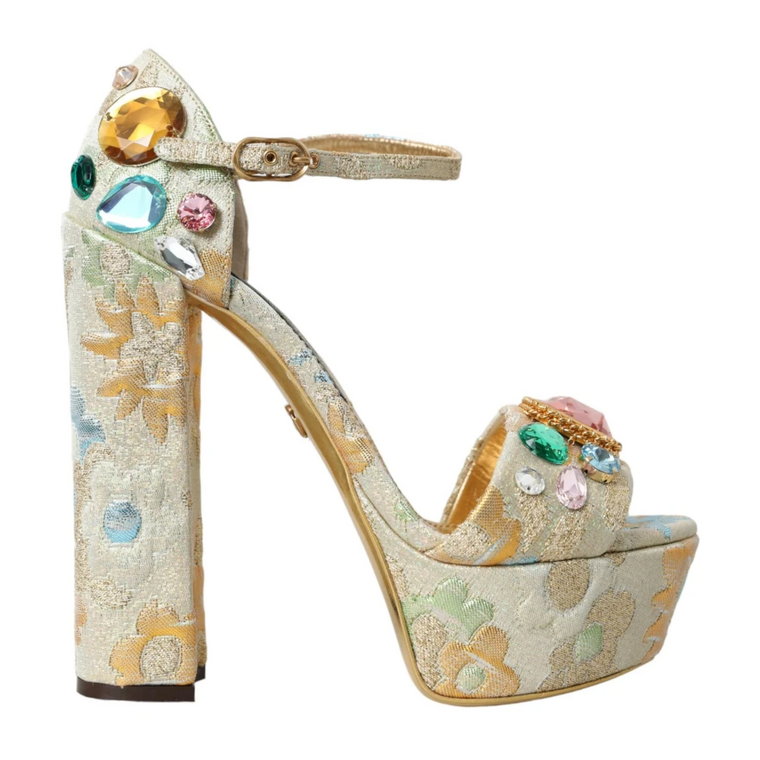 Kryształowo zdobione sandały kwiatowe Dolce & Gabbana