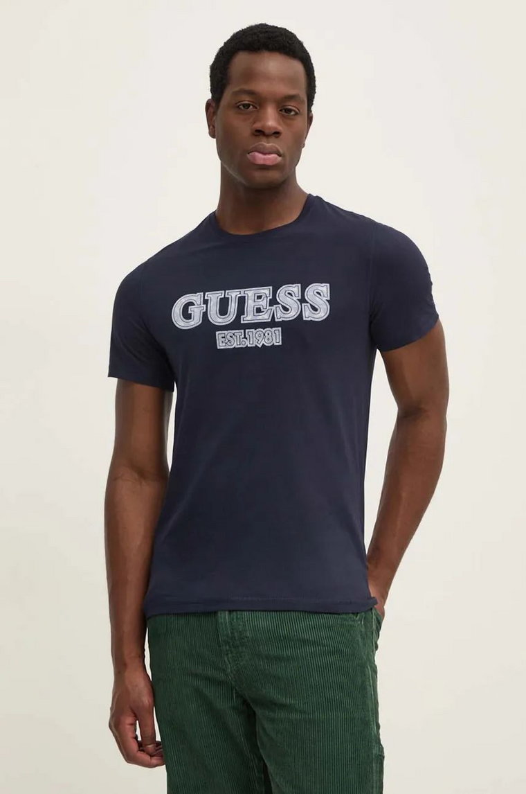 Guess t-shirt bawełniany męski kolor granatowy z nadrukiem M4BI45.I3Z14