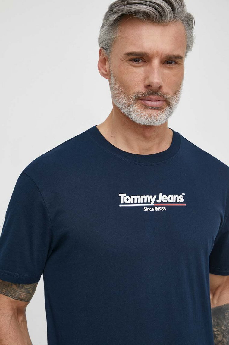 Tommy Jeans t-shirt bawełniany męski kolor granatowy z nadrukiem