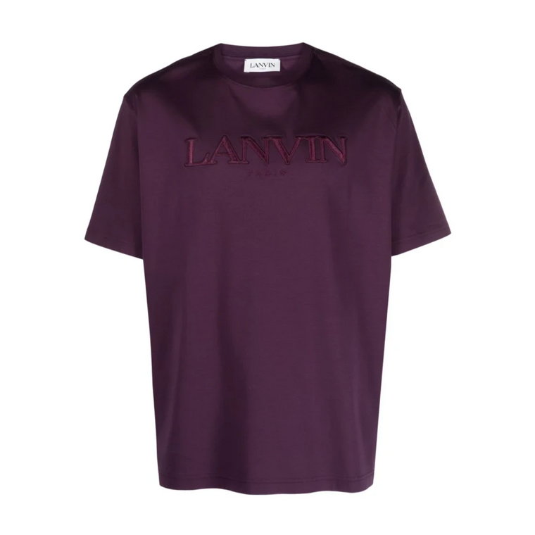 Fioletowa koszulka z bawełny z haftowanym logo Lanvin