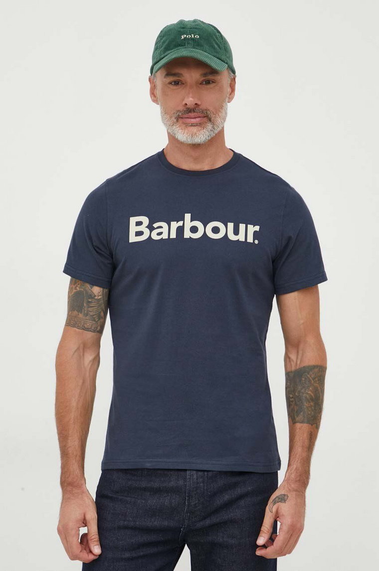 Barbour t-shirt bawełniany kolor granatowy z nadrukiem