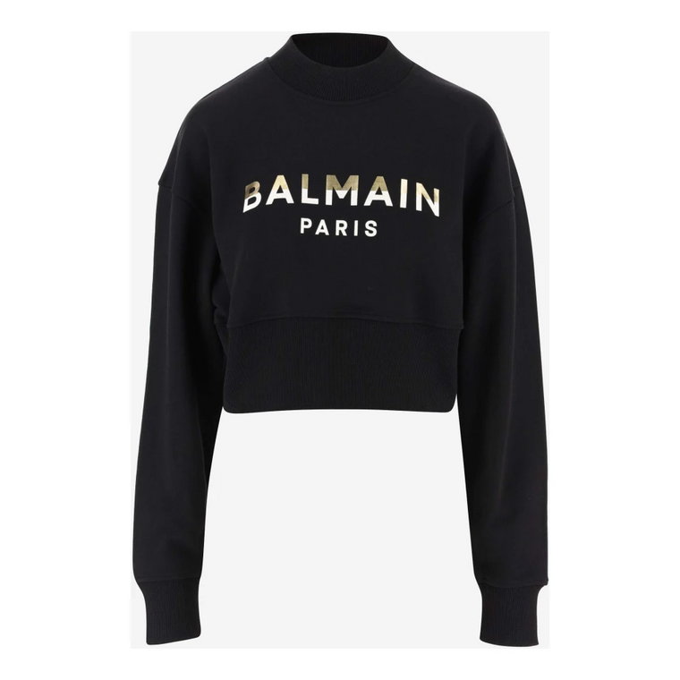 Czarny bawełniany crop sweatshirt z logo Balmain