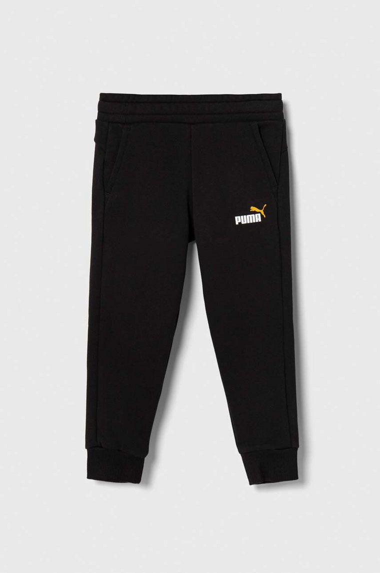 Puma spodnie dresowe dziecięce ESS+ 2 Col Logo Pants FL cl B kolor czarny z nadrukiem