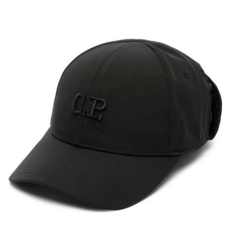Czarna nylonowa czapka baseballowa z logo i goglami C.p. Company