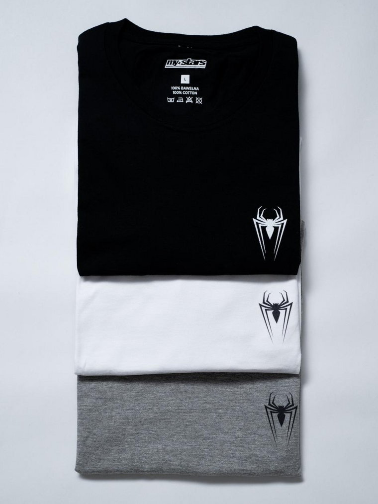 Zestaw 3 T-Shirtów Męskich Czarny / Biały / Szary MyStars Spider Logo