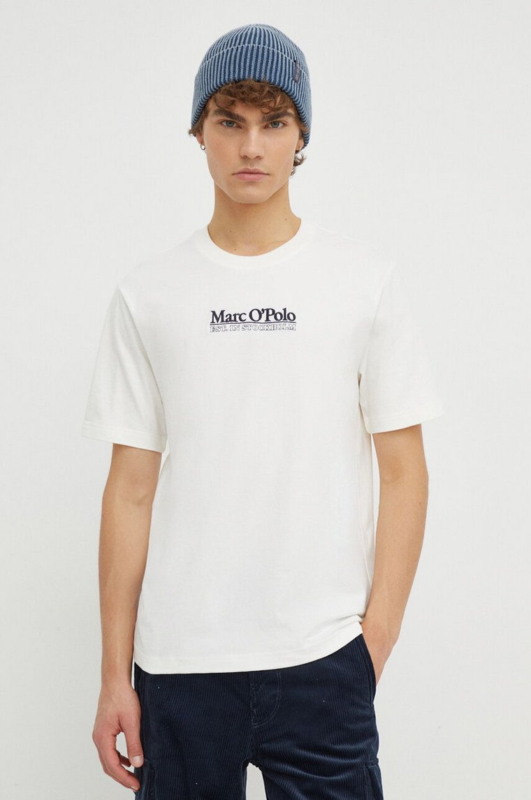 Marc O'Polo t-shirt bawełniany męski kolor beżowy z aplikacją