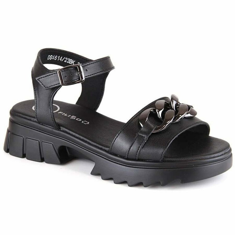 Skórzane sandały damskie z łańcuszkiem czarne Filippo DS4614