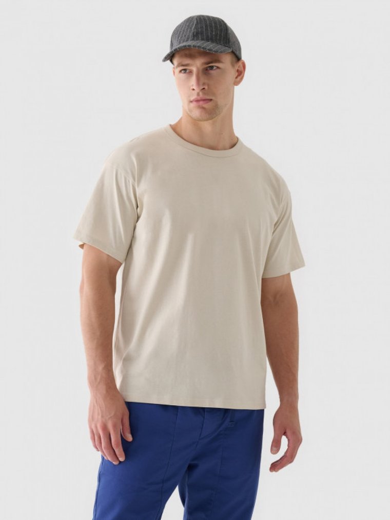 Męski t-shirt basic 4F 4FRAW24TTSHM2575 - beżowy