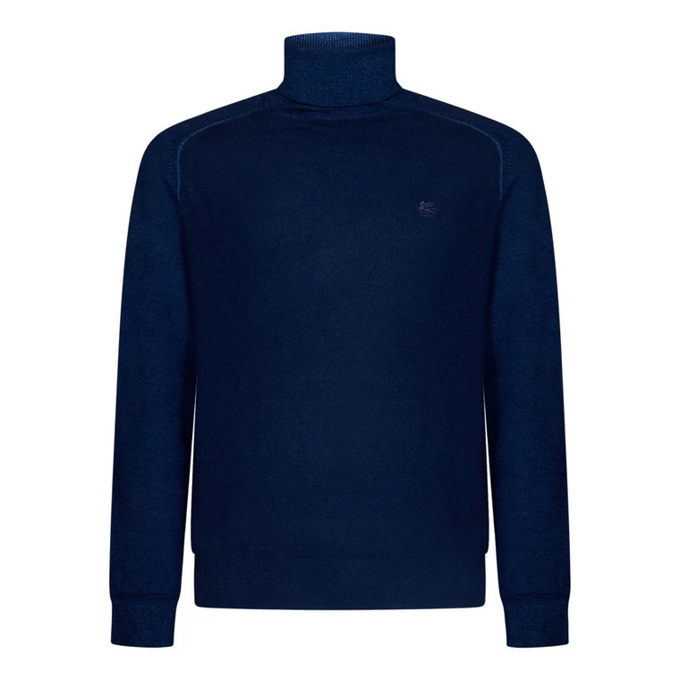 Niebieski Sweter z Wysokim Kołnierzem w Wzór Etro