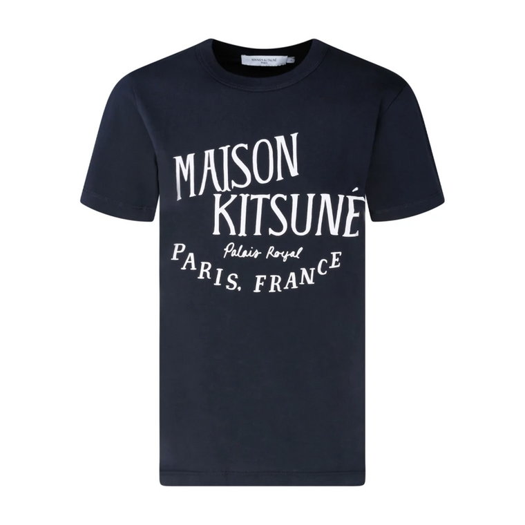 Granatowy T-shirt z nadrukiem logo Maison Kitsuné