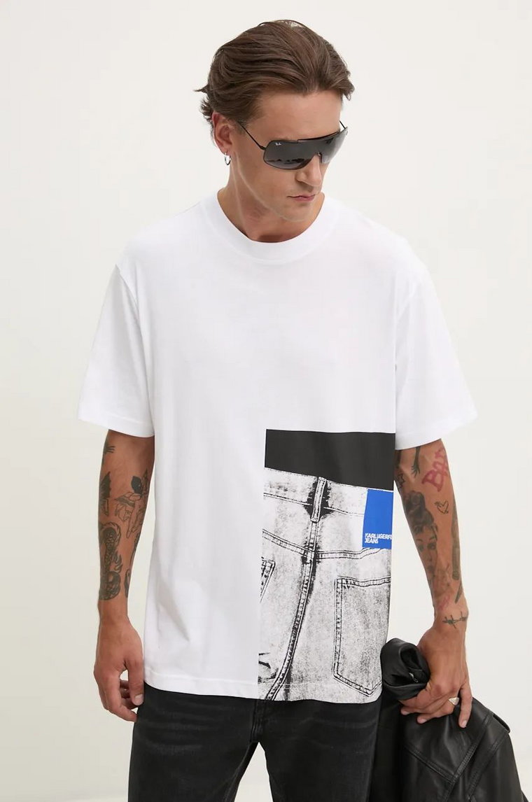 Karl Lagerfeld Jeans t-shirt bawełniany męski kolor biały z nadrukiem 246D1701