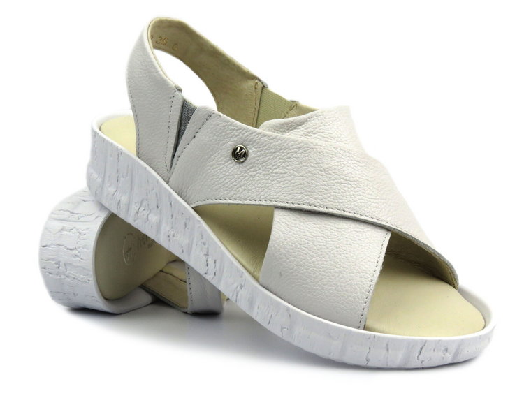 Skórzane sandały damskie na platformie - HELIOS Komfort 132, białe