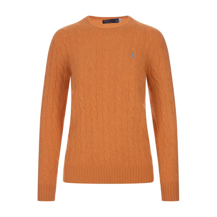 Melanżowy Pomarańczowy Sweter z Warkoczem Ralph Lauren