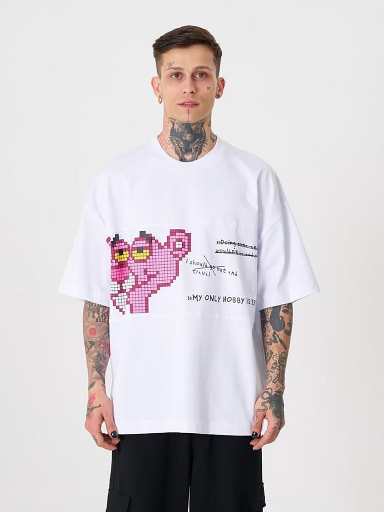 Koszulka Z Krótkim Rękawem Oversize Męska Biała Machinist Pink Panther