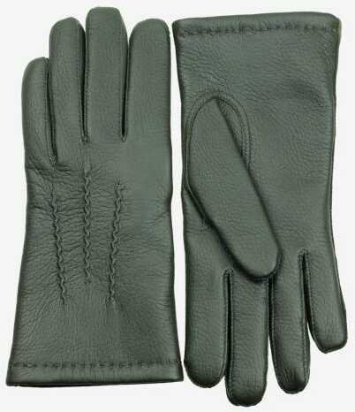Ciepłe rękawiczki skórzane - skóra jelenia - ciemnozielone