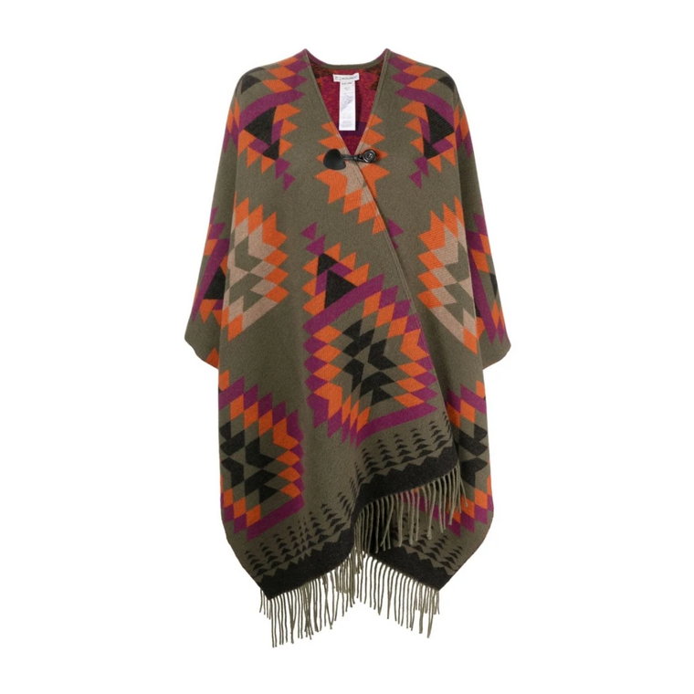 Zielony Ikat-Print Wełniany Plaszcz Woolrich