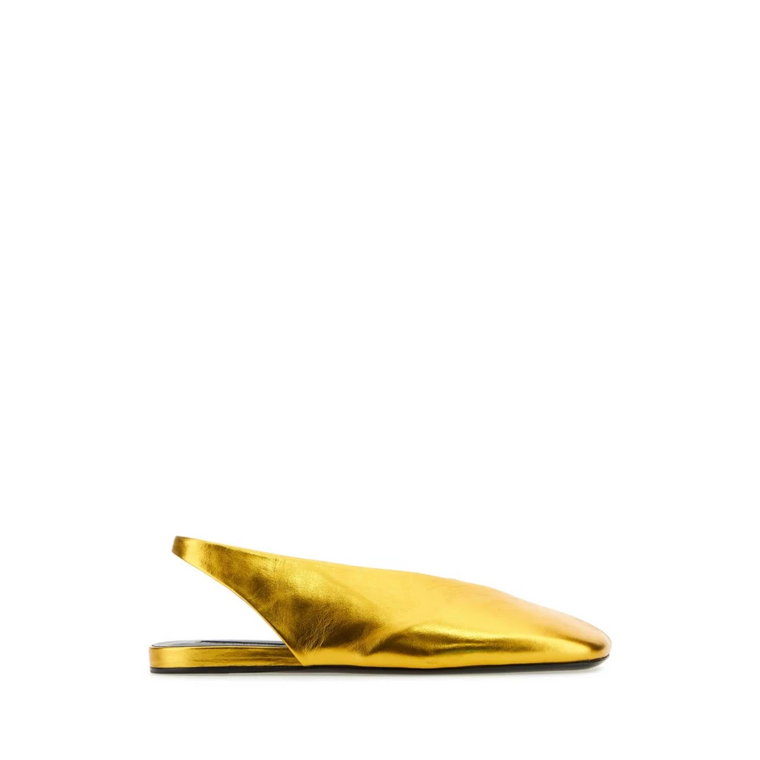 Złote skórzane baletki, Modne płaskie buty Jil Sander