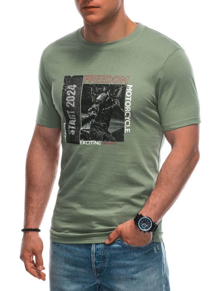 T-shirt męski z nadrukiem S1952 - jasnozielony