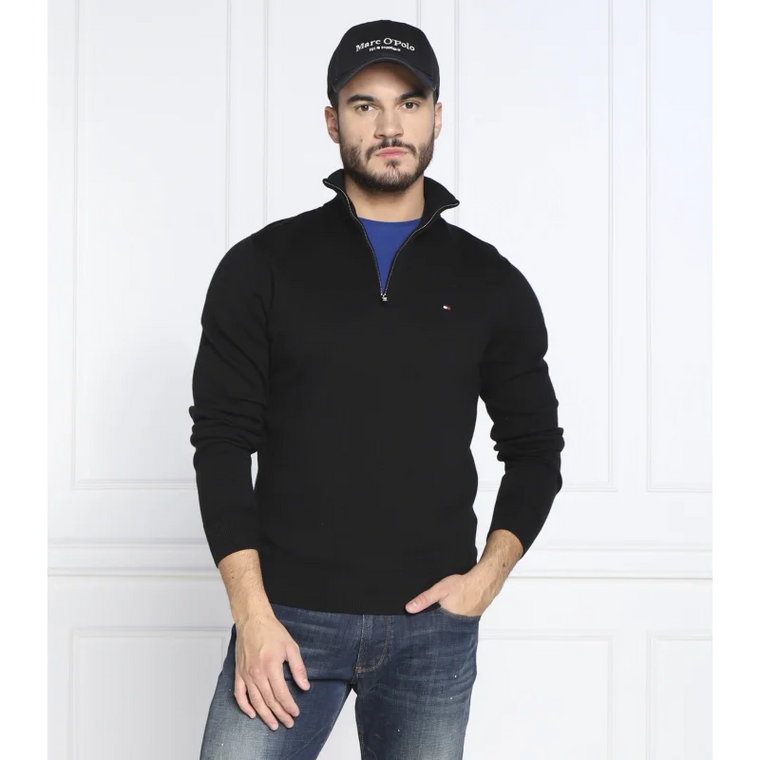 Tommy Hilfiger Sweter ZIP MOCK | Regular Fit | z dodatkiem kaszmiru