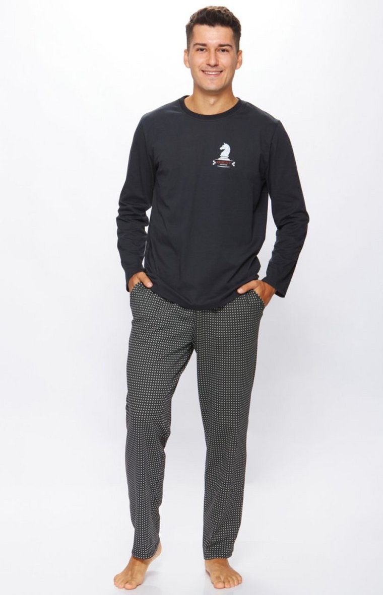 Bawełniana piżama męska z długimi rękawami i długimi nogawkami 41/5-26P/206A756, Kolor czarny-wzór, Rozmiar XL, Fabio Undercare