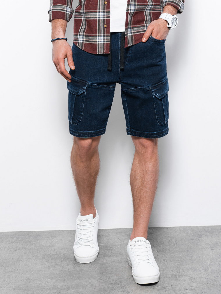 Krótkie spodenki męskie jeansowe - ciemny jeans V3 W362