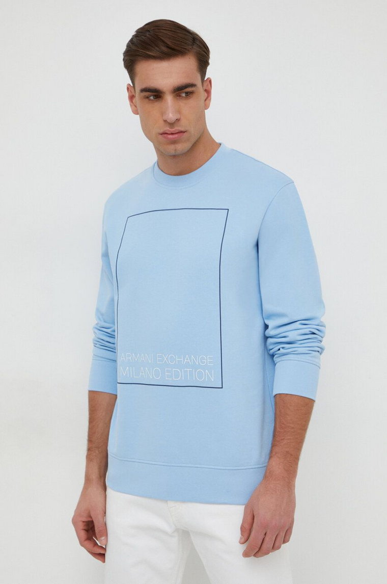 Armani Exchange bluza bawełniana męska kolor niebieski z nadrukiem 3DZMHH ZJGGZ