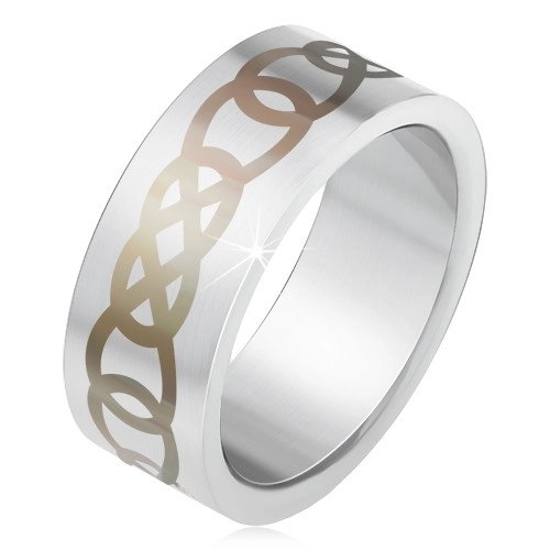 Matowy stalowy pierścionek srebrnego koloru, szary ornament z zarysów łez - Rozmiar : 55