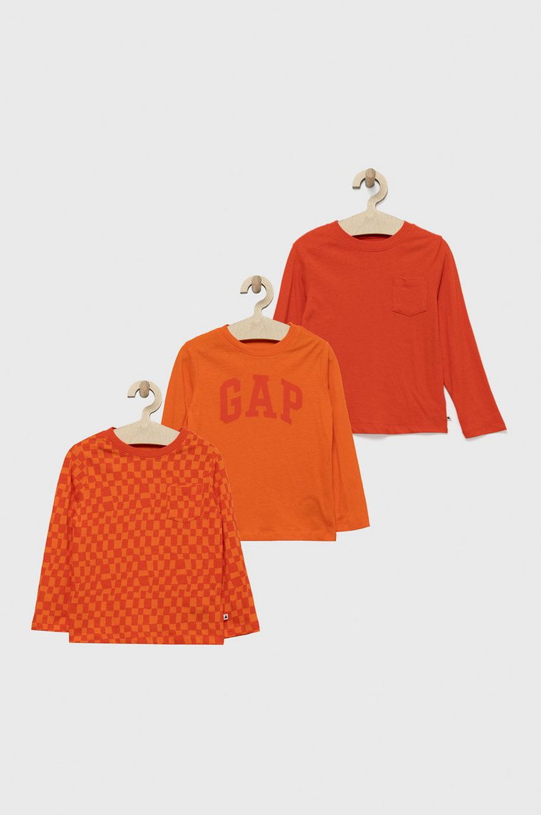 GAP longsleeve bawełniany dziecięcy (3-pack) kolor pomarańczowy z nadrukiem