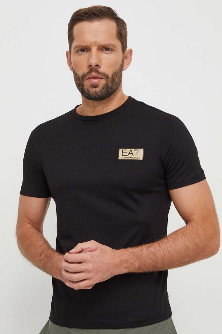 EA7 Emporio Armani t-shirt bawełniany męski kolor czarny gładki