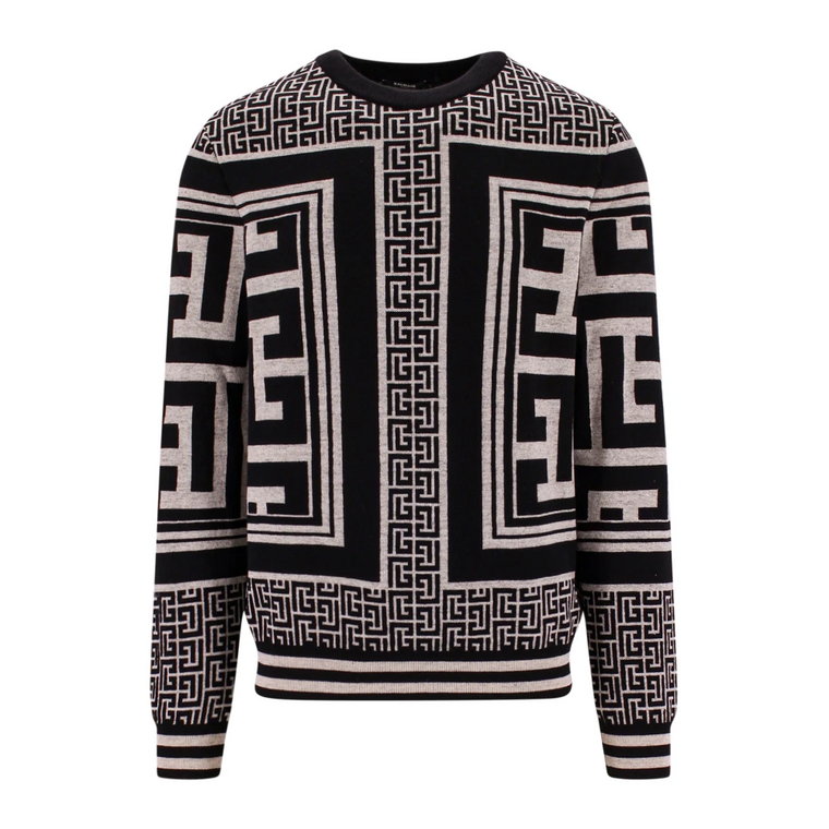 Czarny sweter z wełny i lnu z Maxi Monogramem Balmain