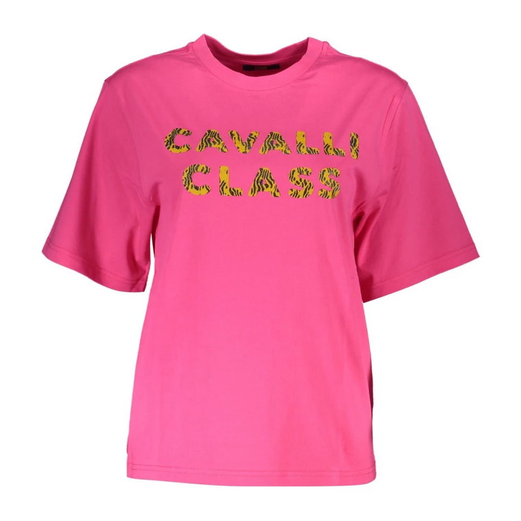 Różowe Bawełniane Topy i Koszulka, Krótkie Rękawy, Regularny Krój Cavalli Class