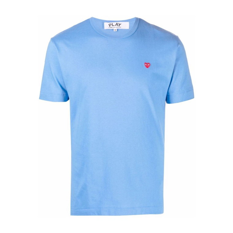 Niebieska koszulka z krótkim rękawem i małym czerwonym sercem Comme des Garçons Play