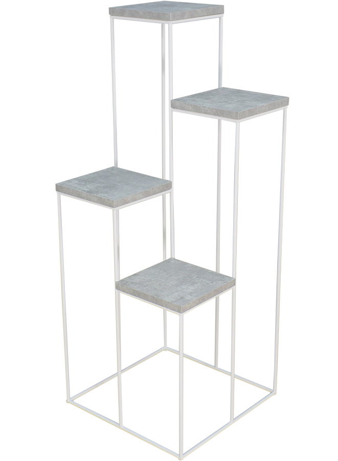 Metalowy stojący kwietnik do salonu biały + beton - Roslon 5X