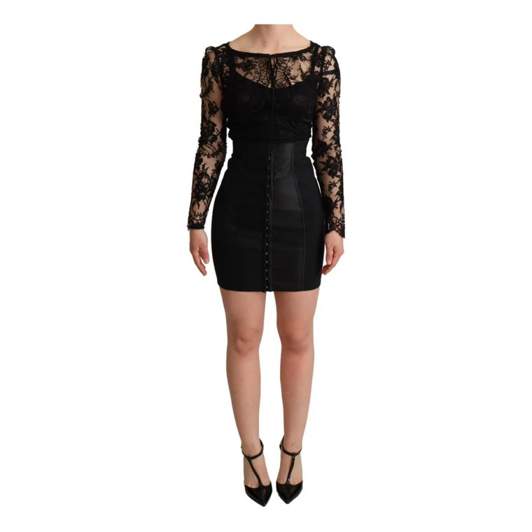 Black Fitted Lace Top Bodycon Mini Dress Dolce & Gabbana Pre-owned
