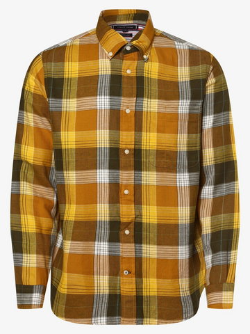 Tommy Hilfiger - Męska koszula z dodatkiem lnu, żółty