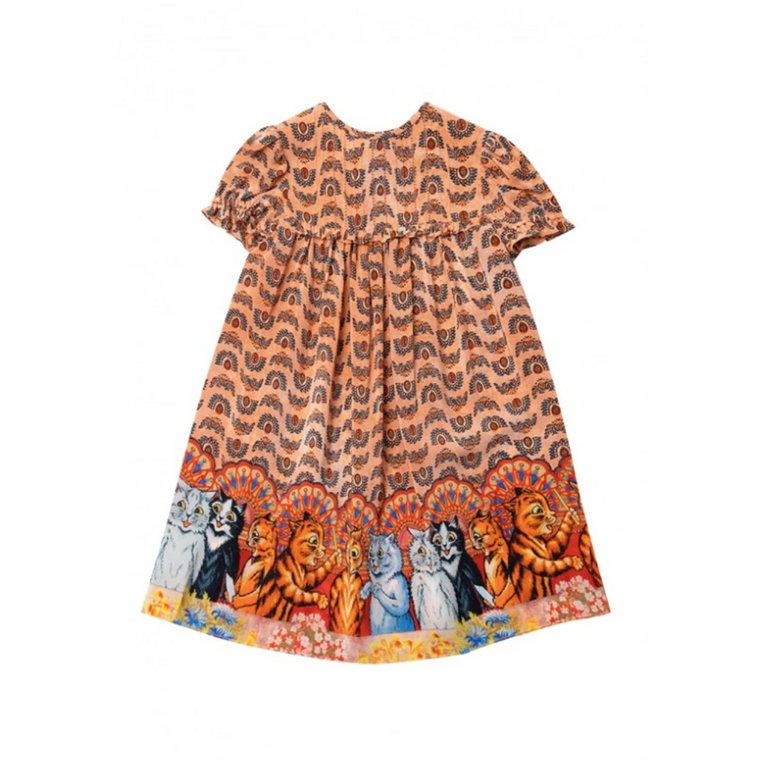 Sukienka z nadrukiem kotów - Pomarańczowa jedwab - Wyprodukowana we Włoszech Gucci