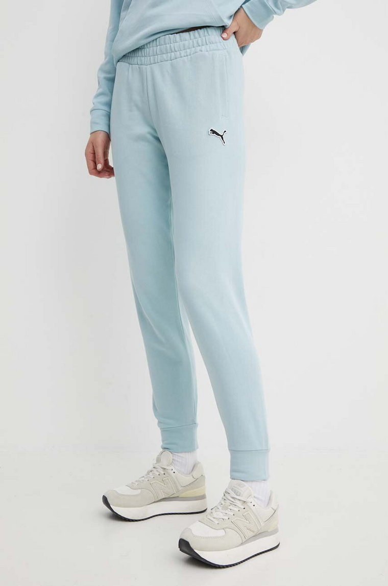 Puma spodnie dresowe bawełniane BETTER ESSENTIALS kolor niebieski gładkie 675989