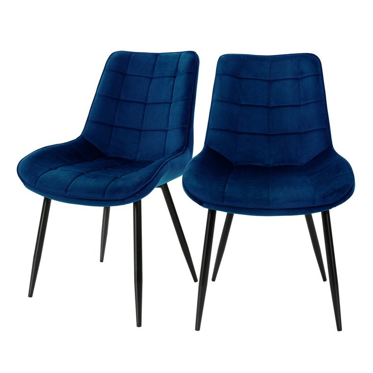 Zestaw 2 krzeseł do jadalni składający się z 2 ciemnoniebieskich aksamitnych pokrowców z metalowymi nogami wraz z materiałem montażowym ML-Design