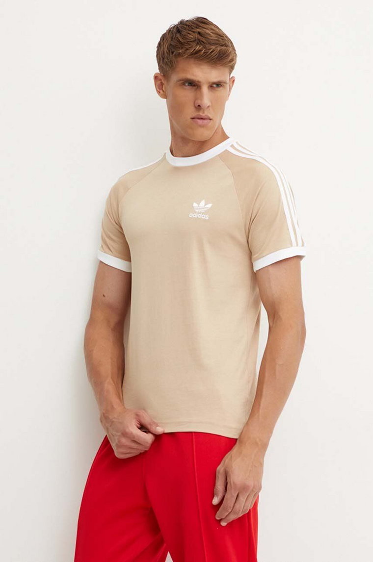 adidas Originals t-shirt bawełniany Adicolor Classics 3-Stripes Tee męski kolor beżowy z aplikacją IZ2366